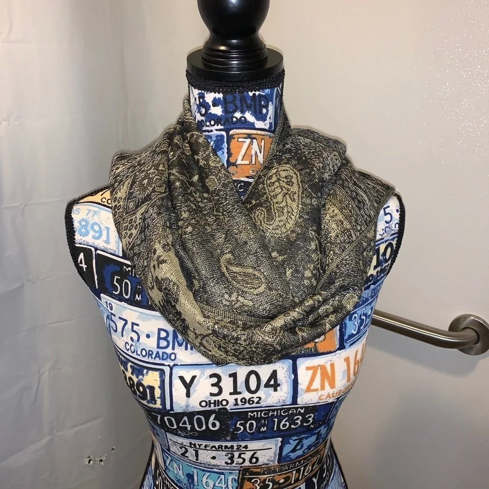 Gorgeous Black & Gold Scarf Long & Hand Knotted